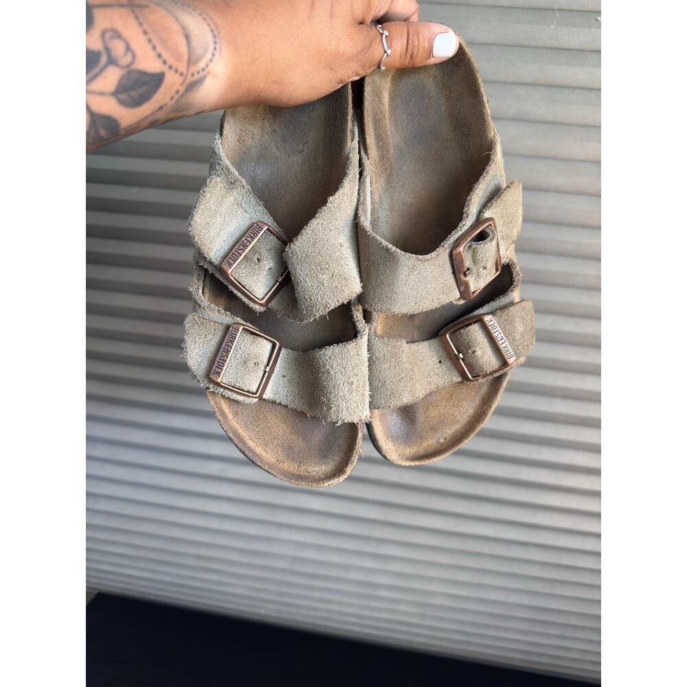 Birkenstock Arizona Suede Sandals Taupe EU 37 Women’s Double Strap Comfort 6-6.5 - Picture 3 of 9